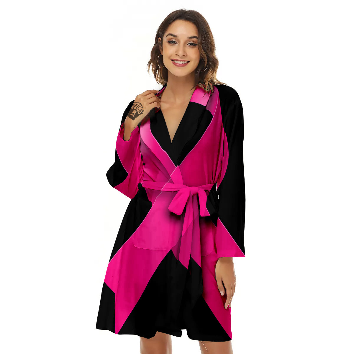 Symbol Breast Cancer Awareness Print Women's Robe-grizzshop
