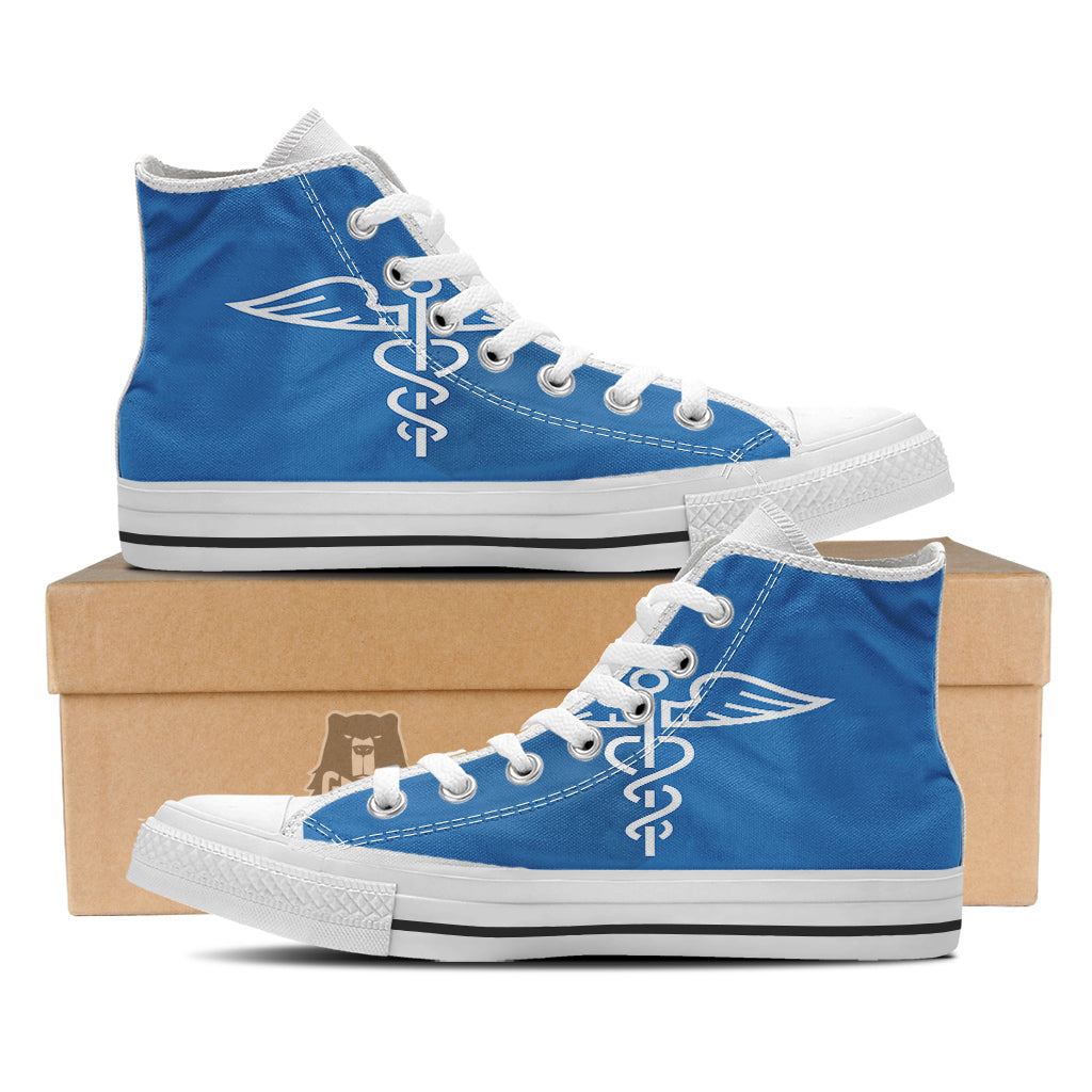 Symbol Caduceus Print White High Top Shoes-grizzshop