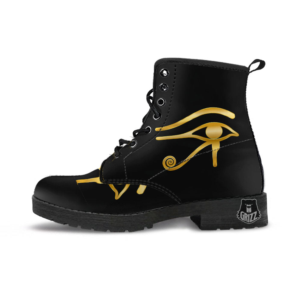 Symbol Eye Of Horus Print Leather Boots-grizzshop