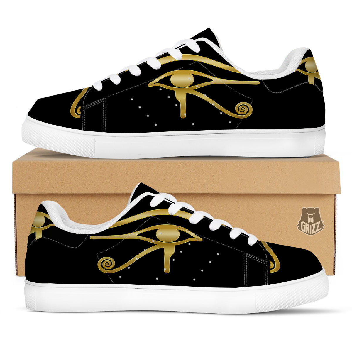 Symbol Eye Of Horus Print White Low Top Sneakers-grizzshop