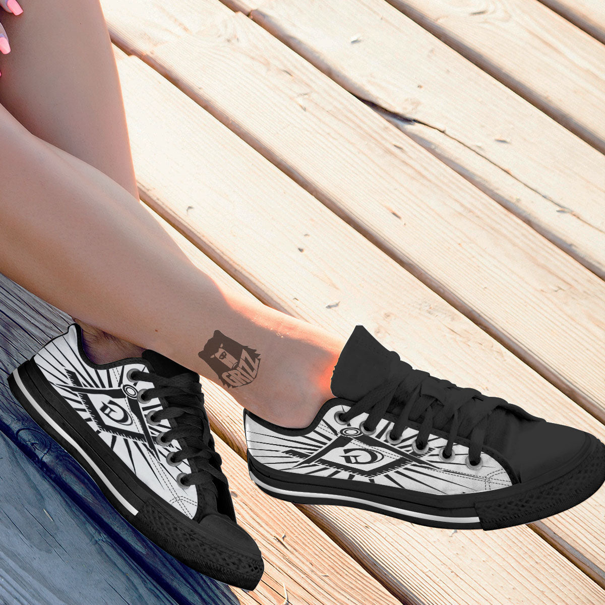 Symbol Freemasonry Print Black Low Top Shoes-grizzshop