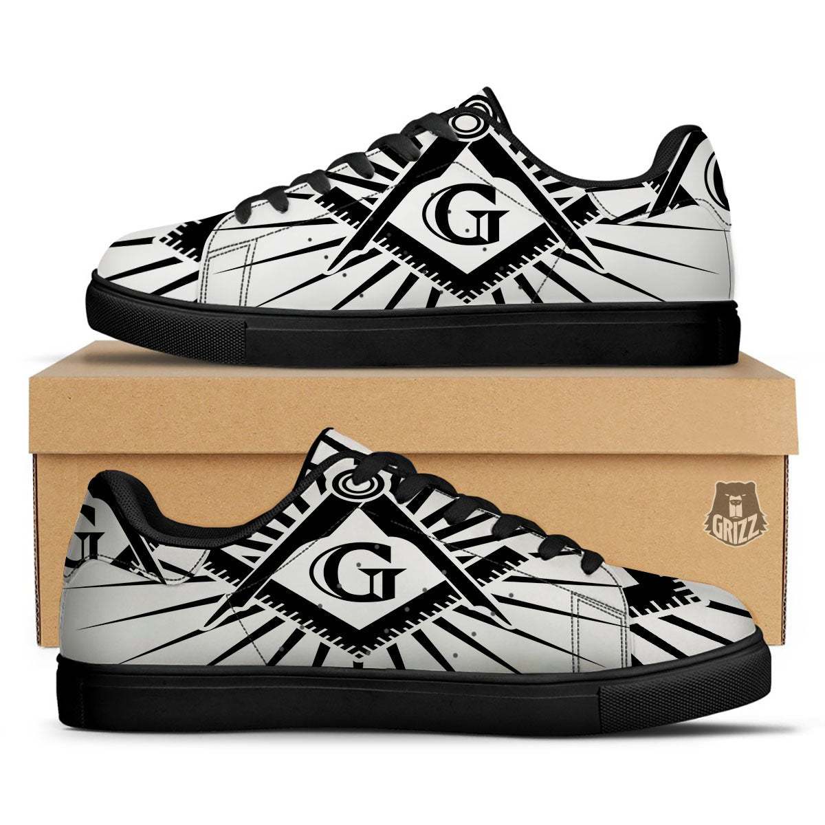 Symbol Freemasonry Print Black Low Top Sneakers-grizzshop
