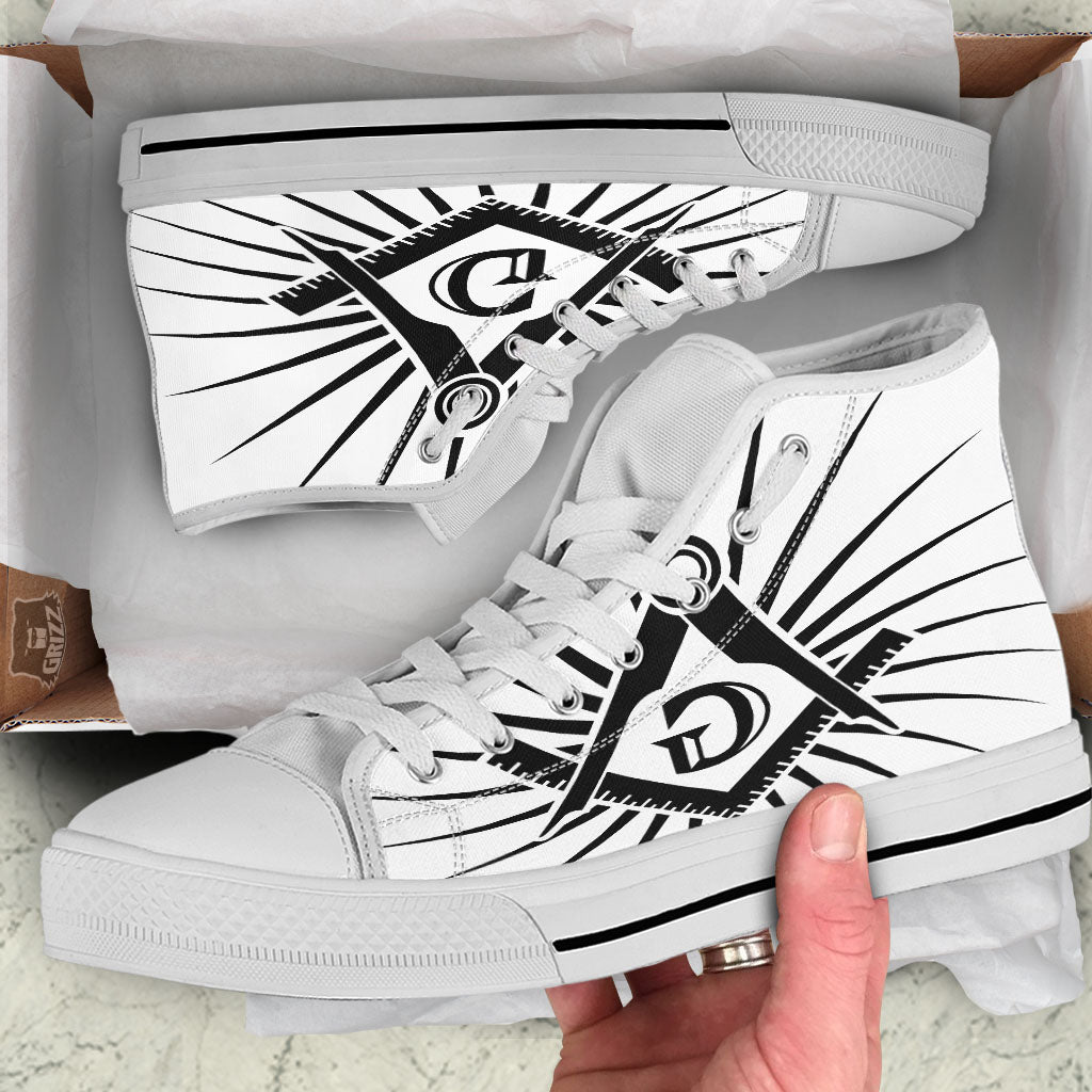 Symbol Freemasonry Print White High Top Shoes-grizzshop