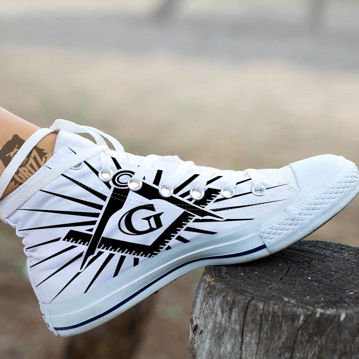 Symbol Freemasonry Print White High Top Shoes-grizzshop
