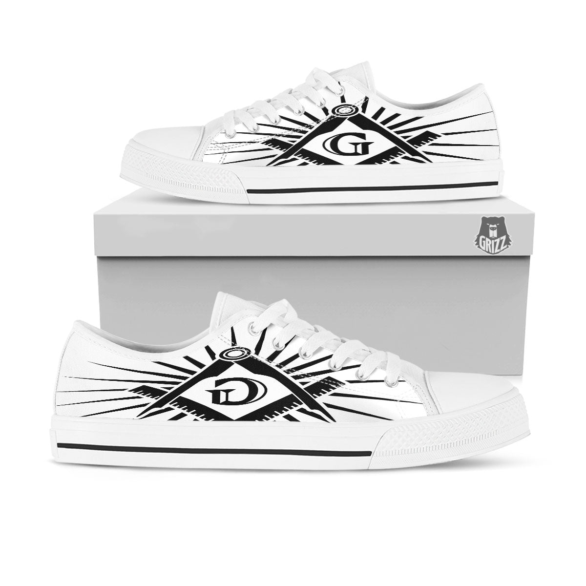 Symbol Freemasonry Print White Low Top Shoes-grizzshop