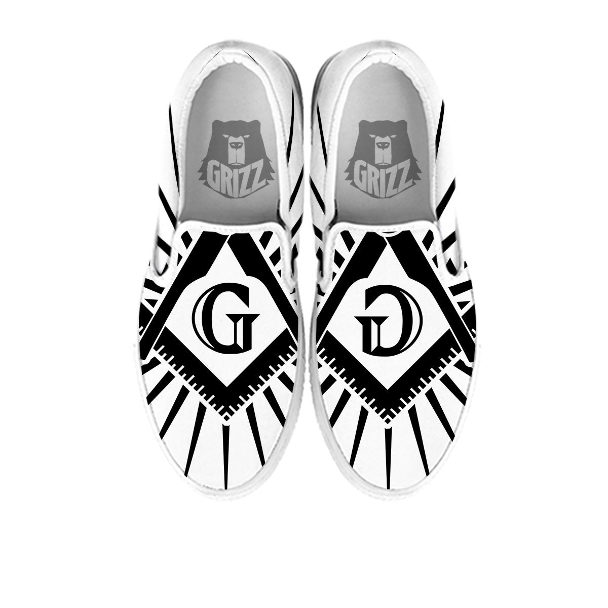 Symbol Freemasonry Print White Slip On Shoes-grizzshop
