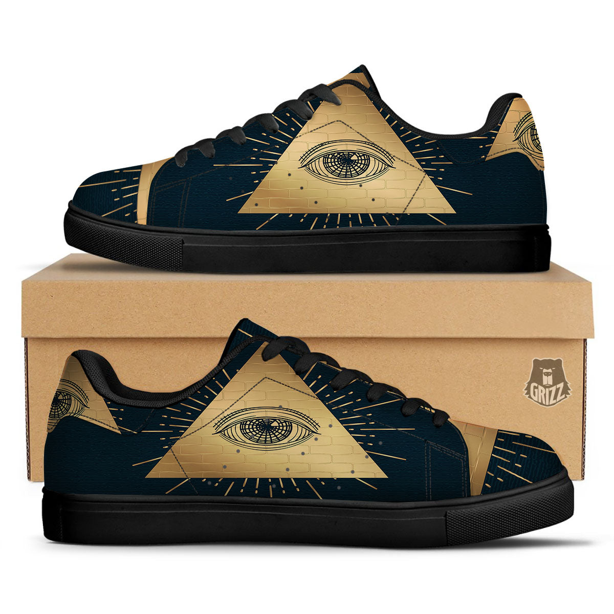 Symbol Illuminati Print Black Low Top Sneakers-grizzshop