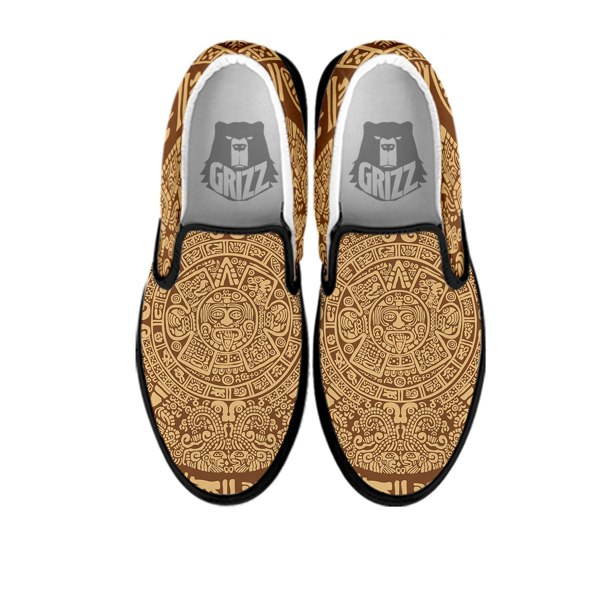 Symbol Mayan Print Black Slip On Shoes-grizzshop