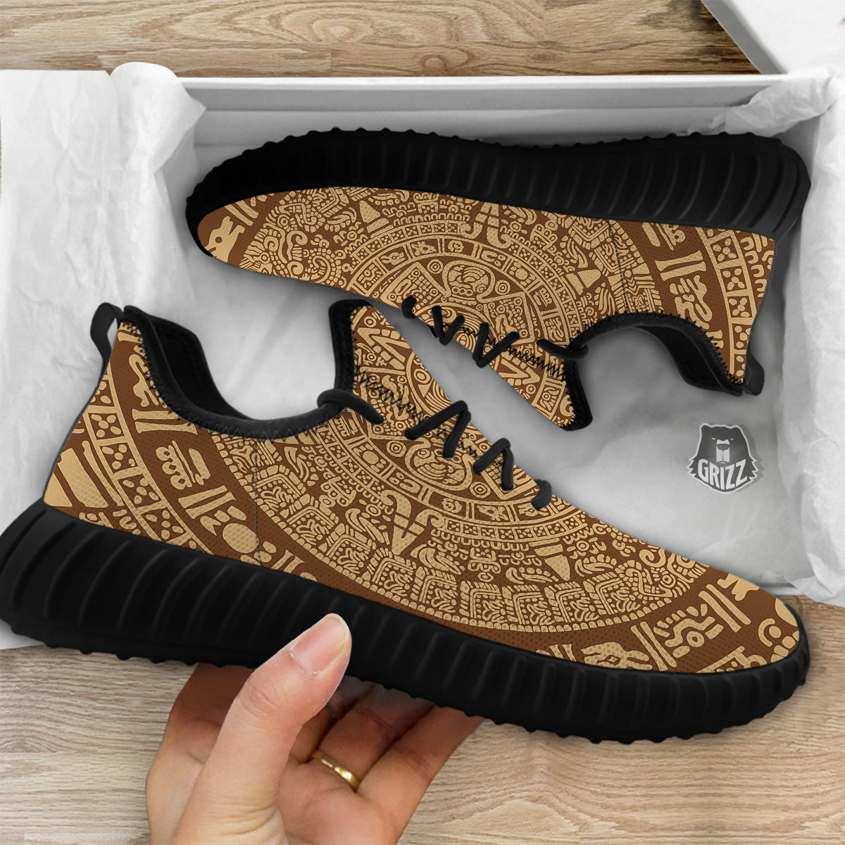 Symbol Mayan Print Black Walking Shoes-grizzshop