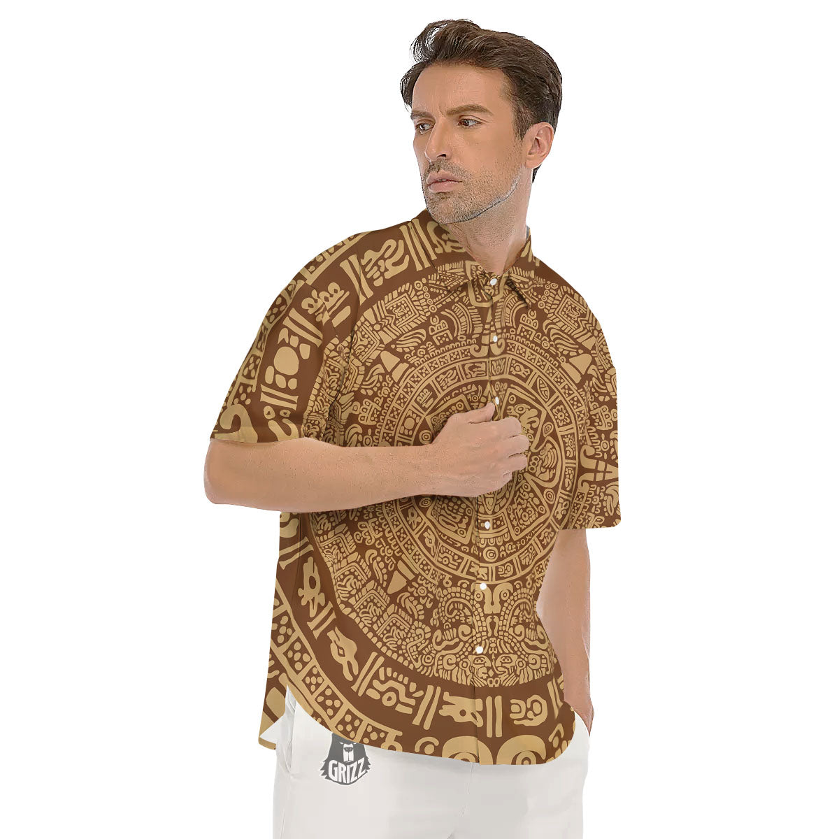 Symbol Mayan Print Men's Short Sleeve Shirts-grizzshop
