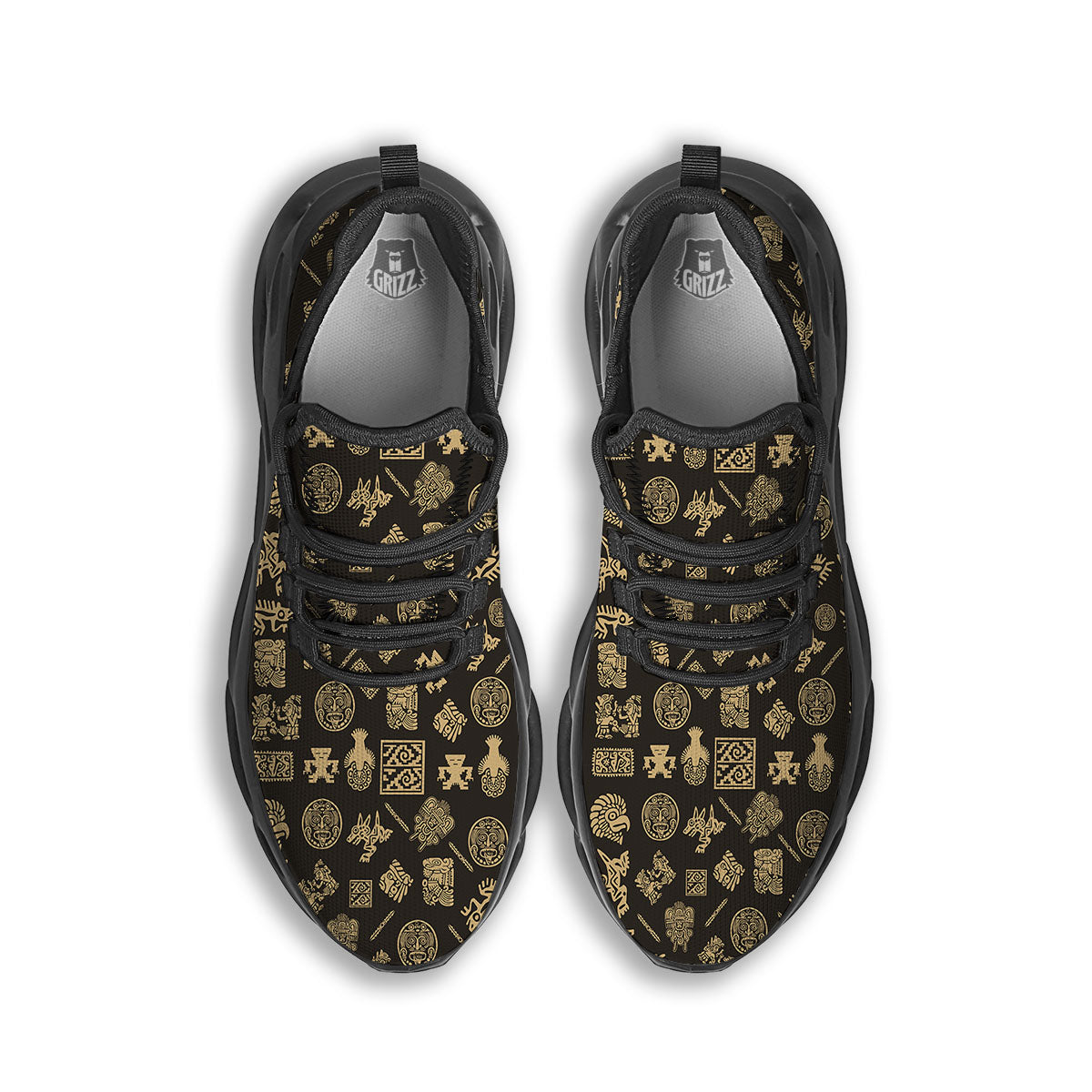 Symbol Mayan Print Pattern Black Running Shoes-grizzshop