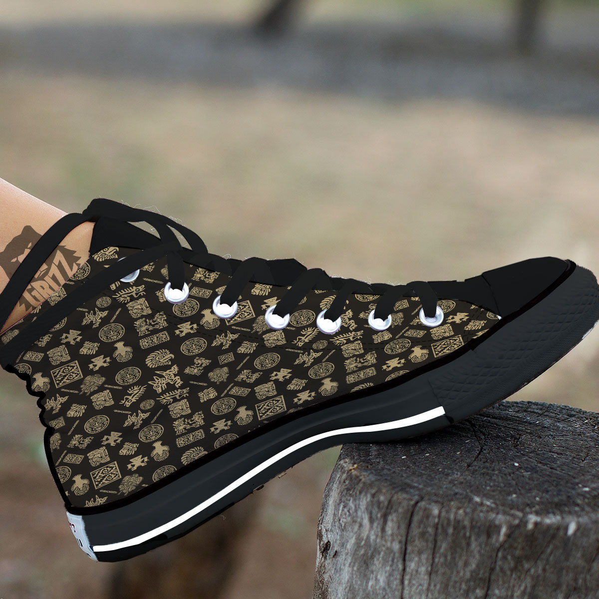Symbol Mayan Print Pattern High Top Shoes-grizzshop