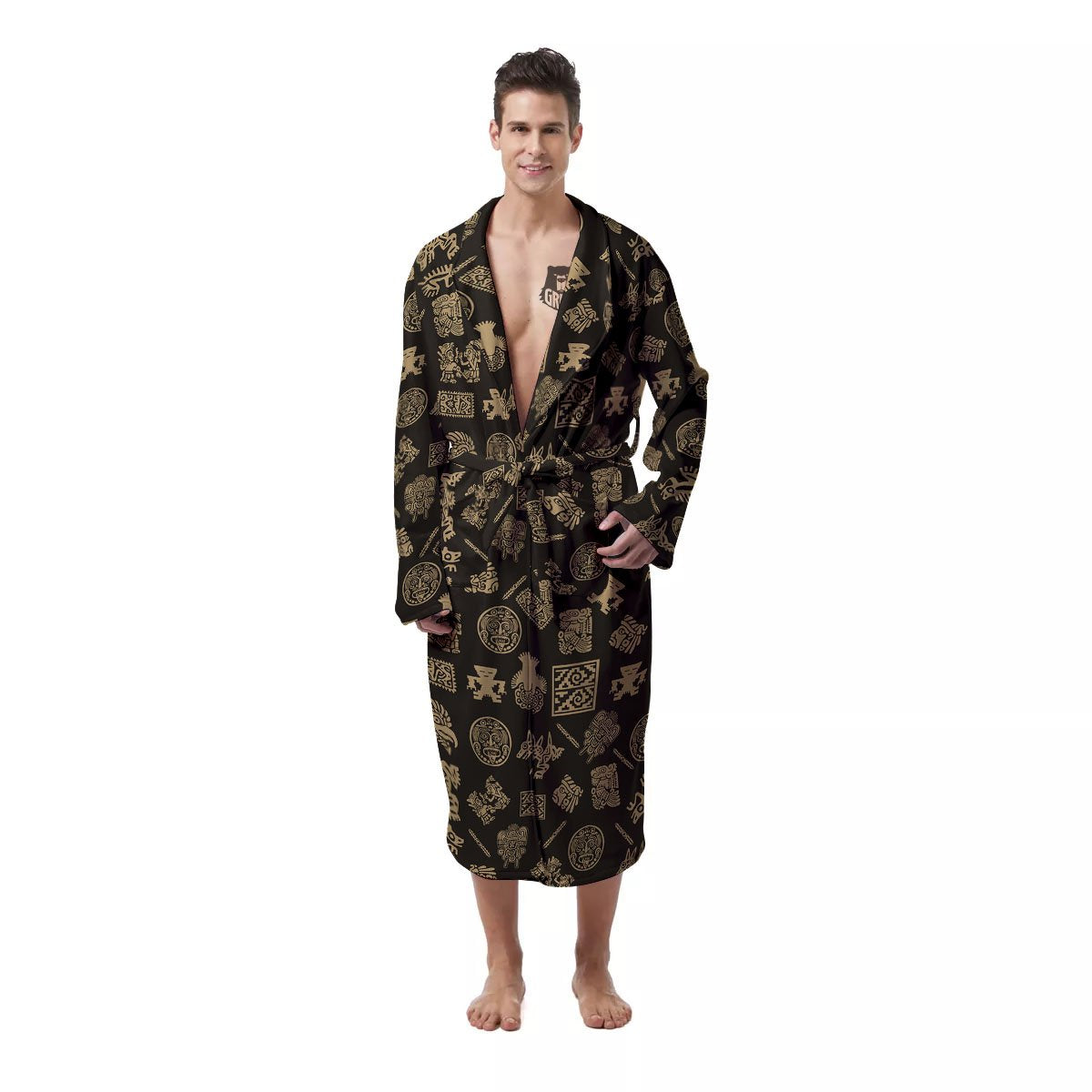 Symbol Mayan Print Pattern Men's Robe-grizzshop