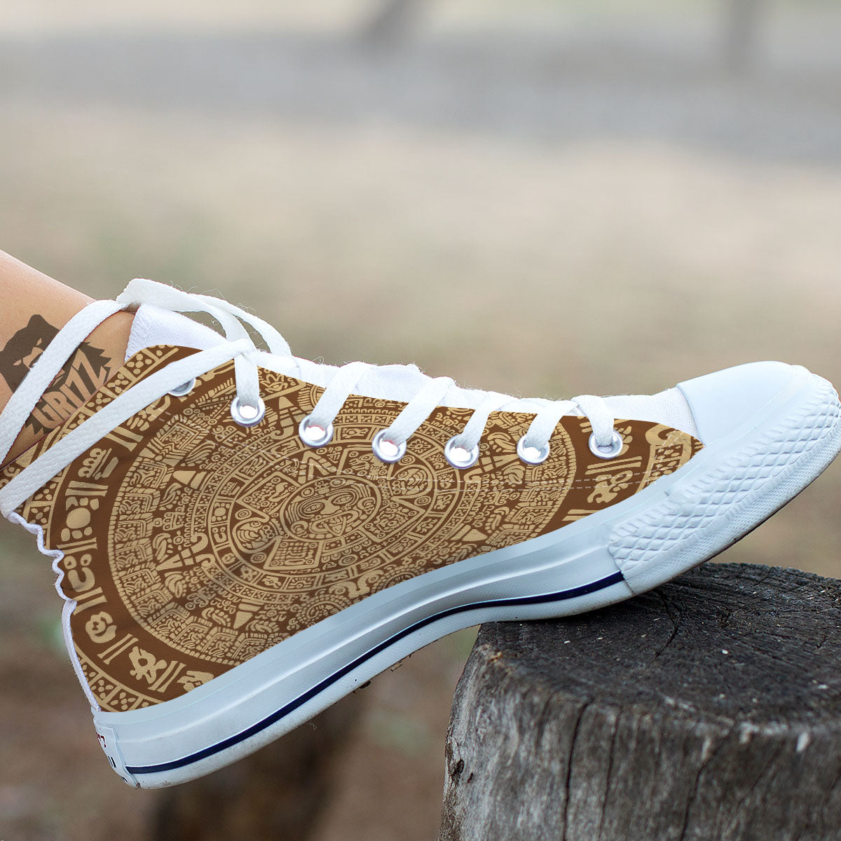 Symbol Mayan Print Pattern White High Top Shoes-grizzshop