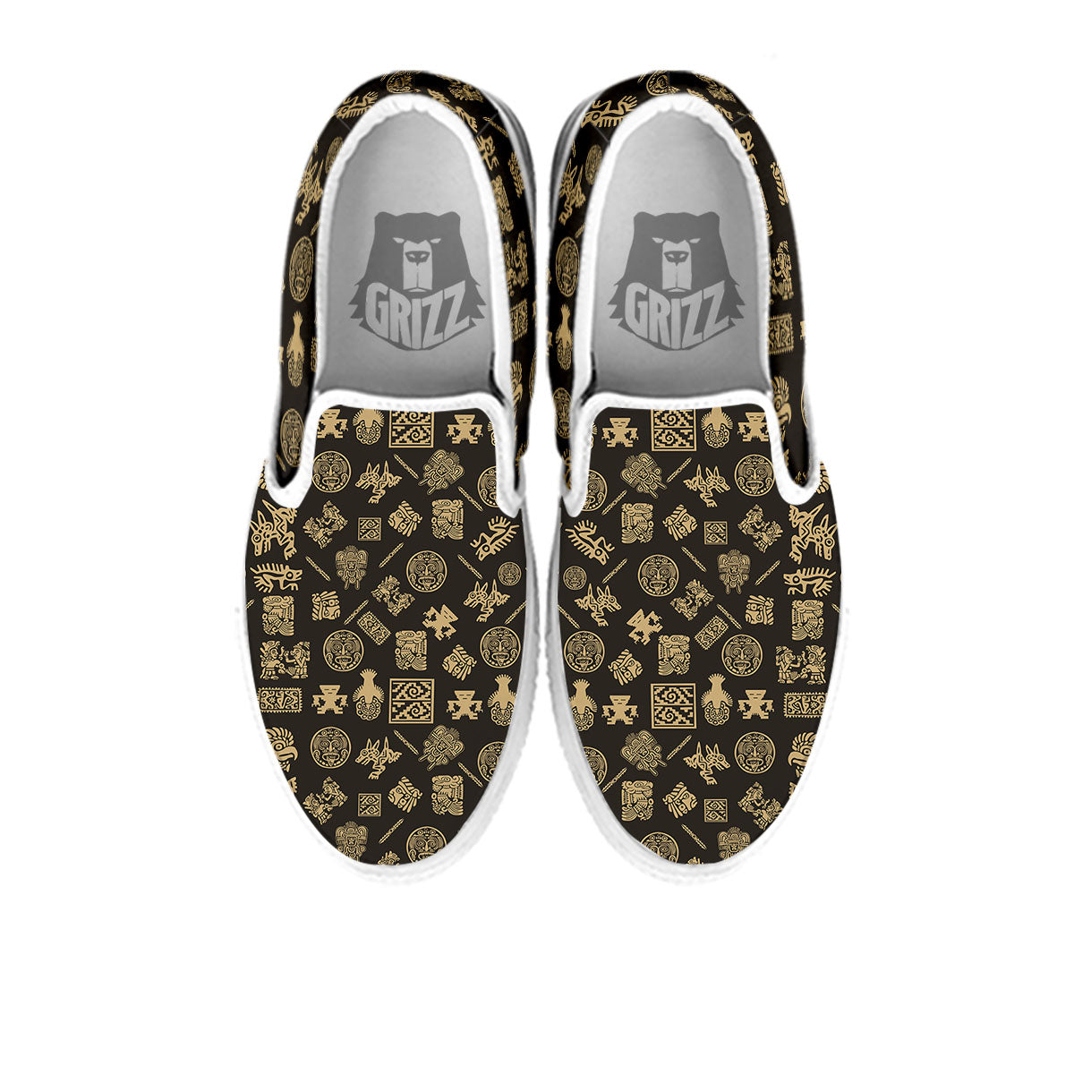 Symbol Mayan Print Pattern White Slip On Shoes-grizzshop