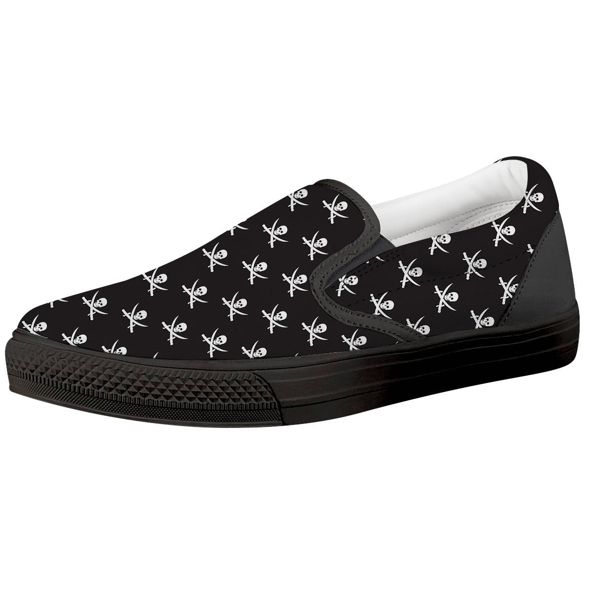 Symbol Pirate Skull Print Pattern Black Slip On Shoes-grizzshop