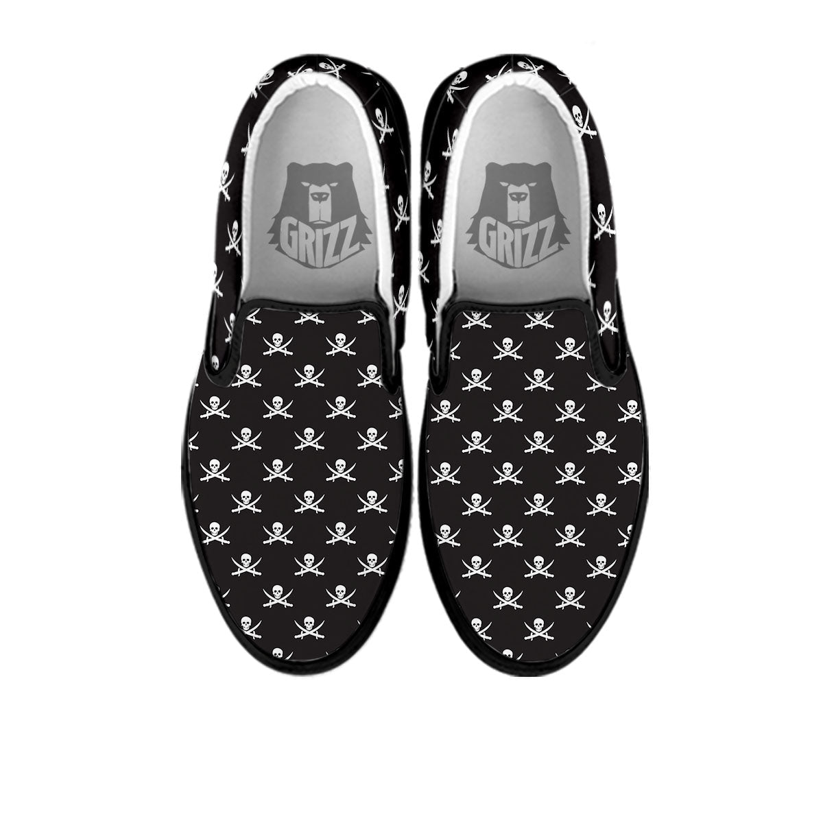 Symbol Pirate Skull Print Pattern Black Slip On Shoes-grizzshop