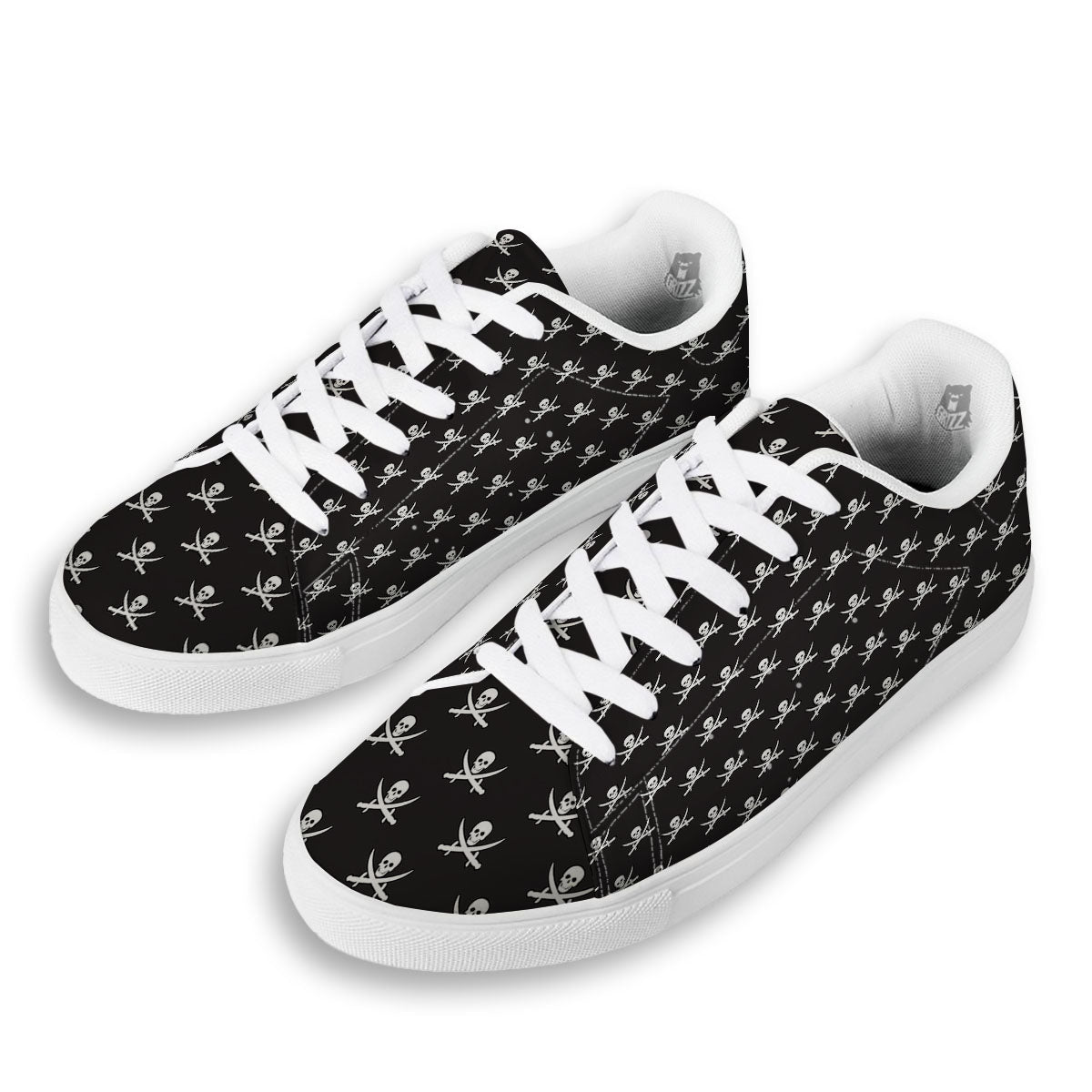 Symbol Pirate Skull Print Pattern White Low Top Sneakers-grizzshop