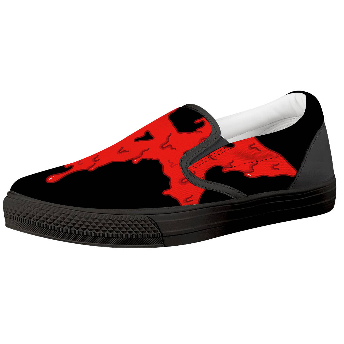 Symbol Red Pentagram Print Black Slip On Shoes-grizzshop