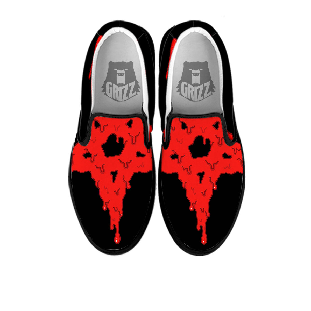 Symbol Red Pentagram Print Black Slip On Shoes-grizzshop