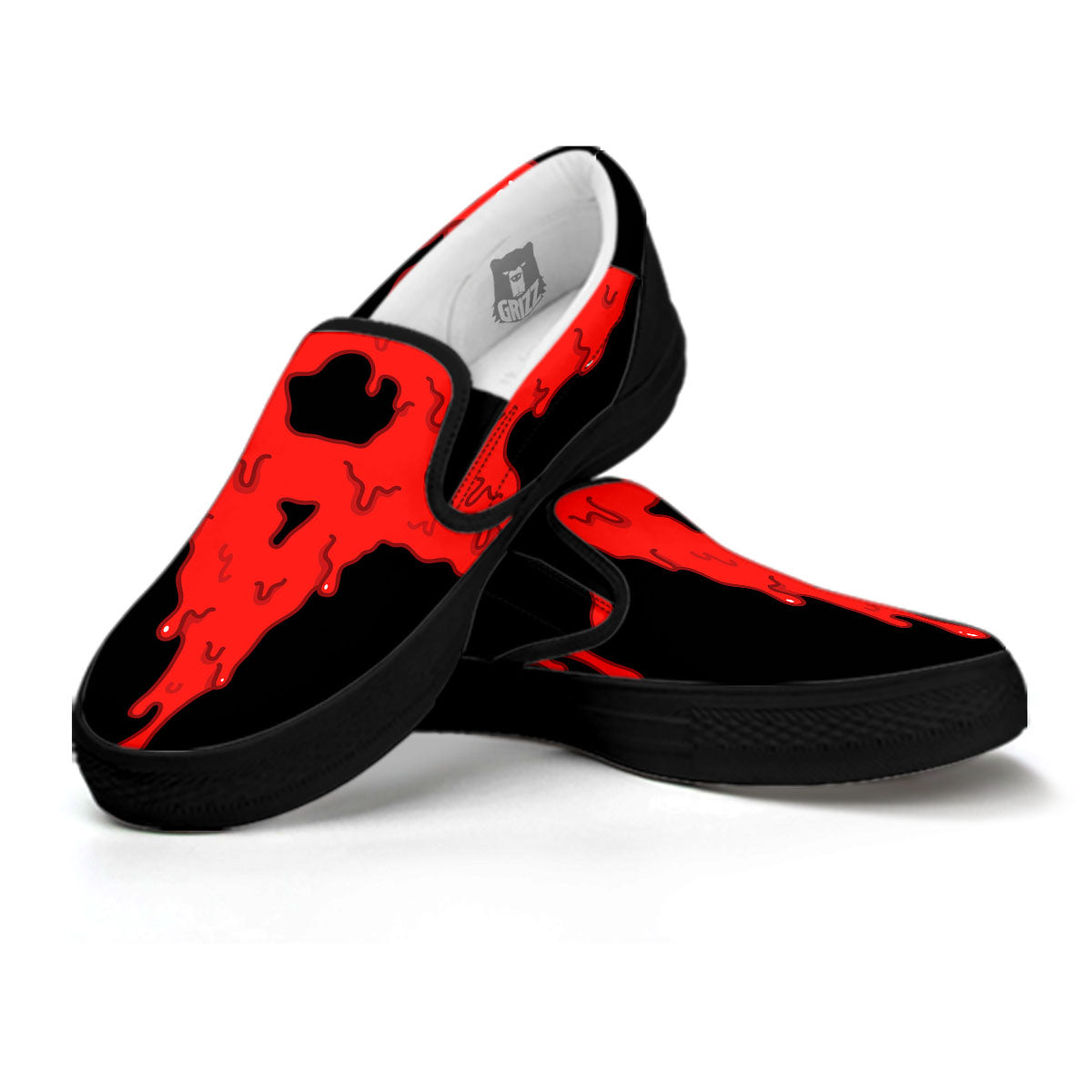 Symbol Red Pentagram Print Black Slip On Shoes-grizzshop