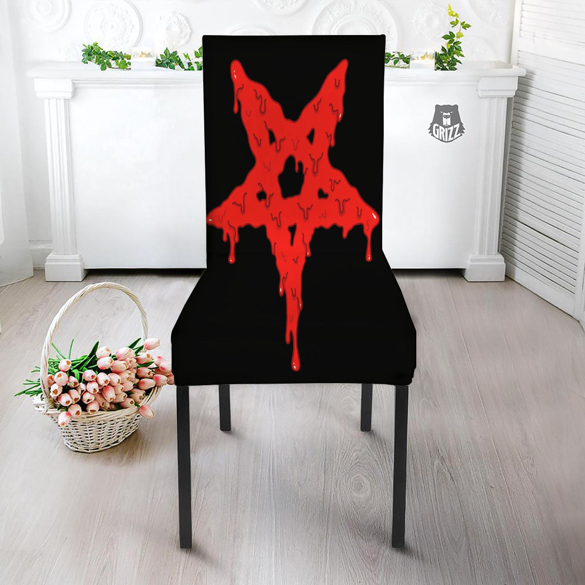 Symbol Red Pentagram Print Dining Chair Slipcover-grizzshop