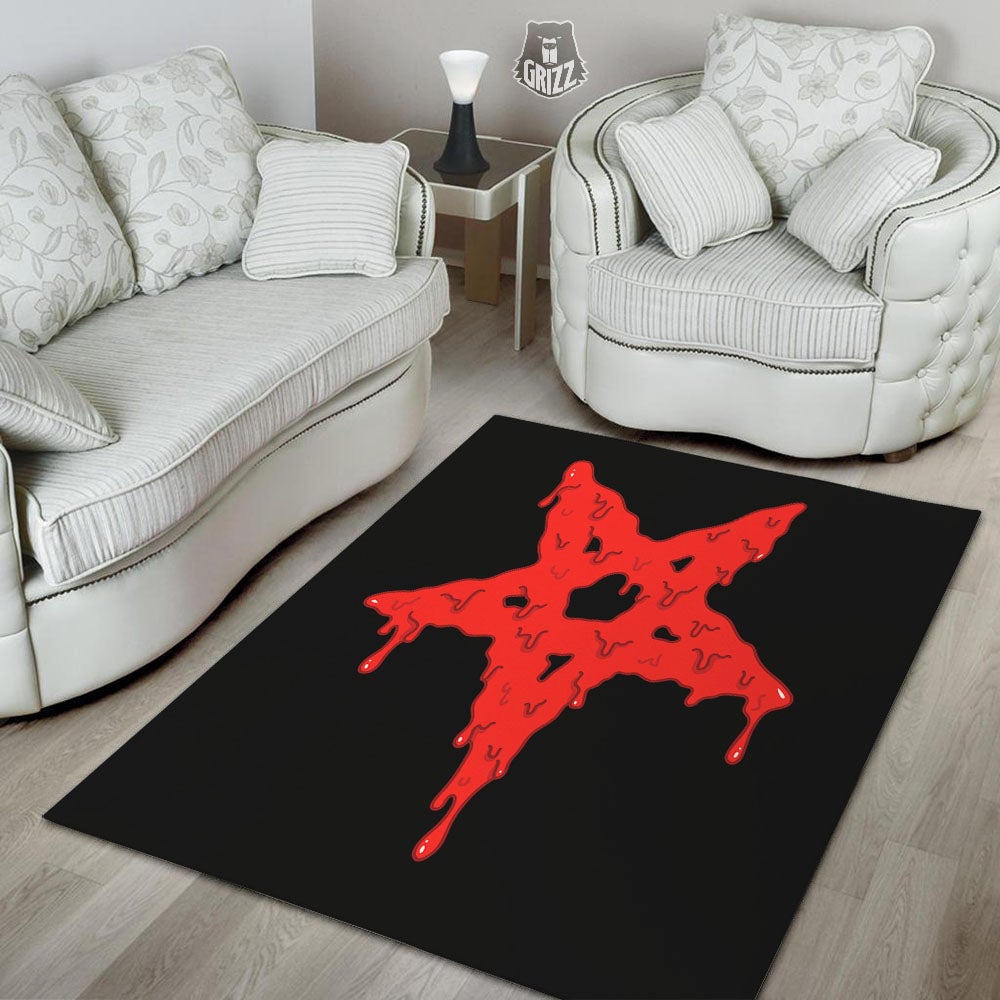 Symbol Red Pentagram Print Floor Mat-grizzshop