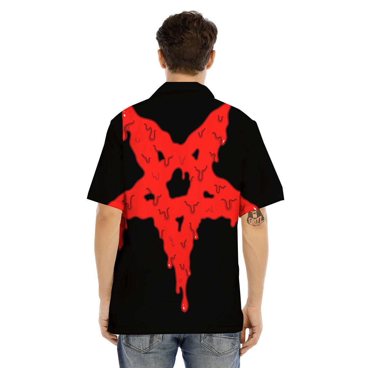 Symbol Red Pentagram Print Men's Hawaiian Shirt-grizzshop