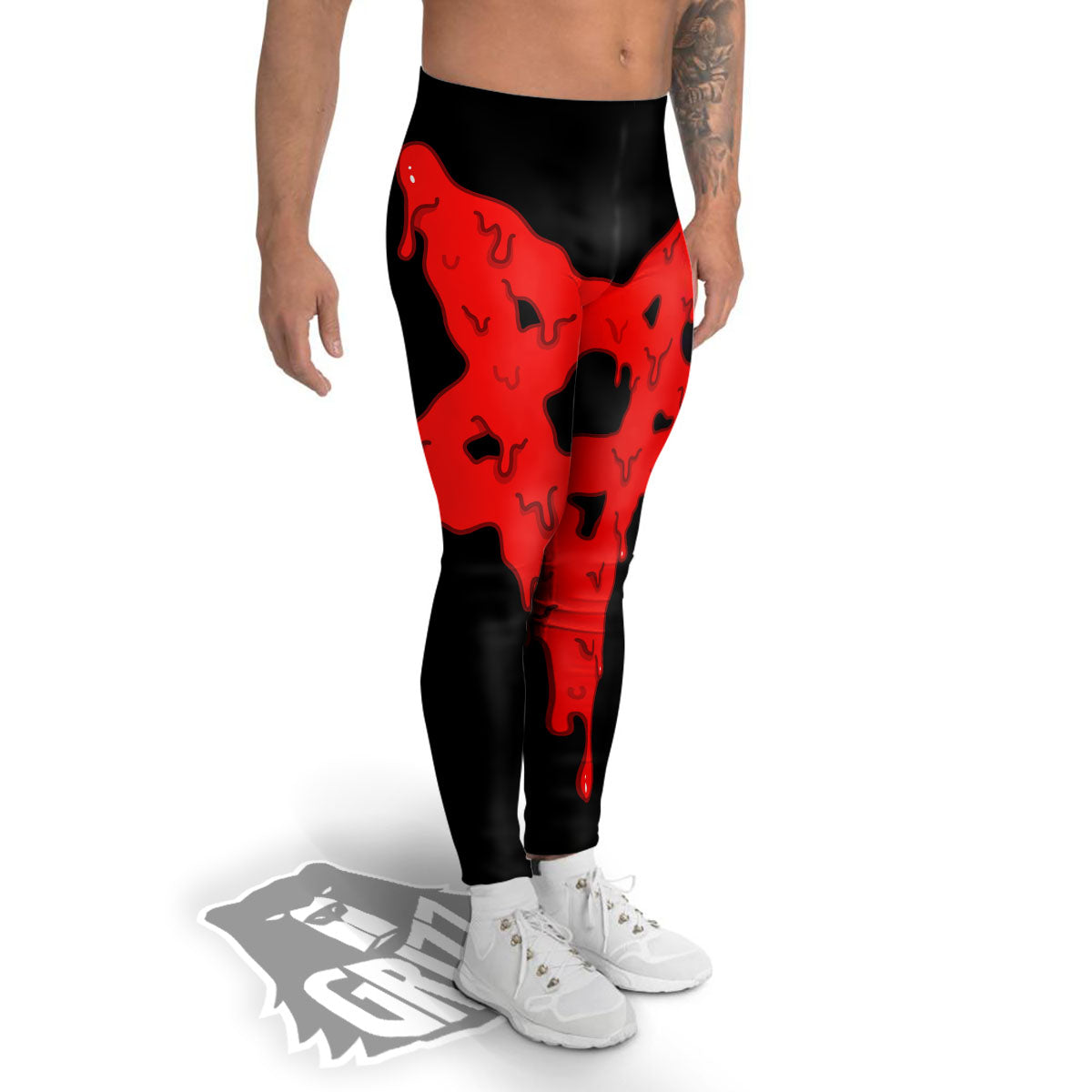 Symbol Red Pentagram Print Men's Leggings-grizzshop