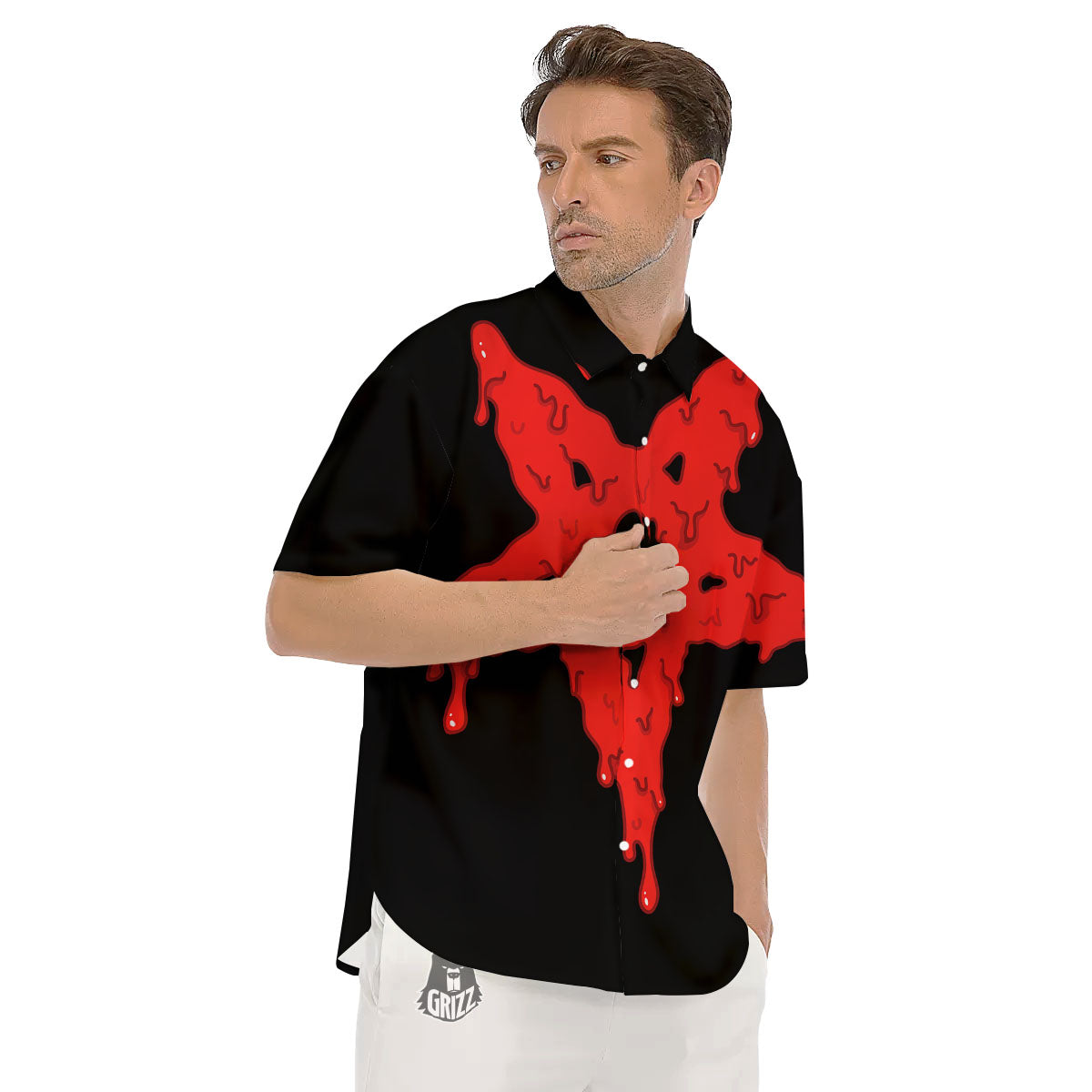 Symbol Red Pentagram Print Men's Short Sleeve Shirts-grizzshop