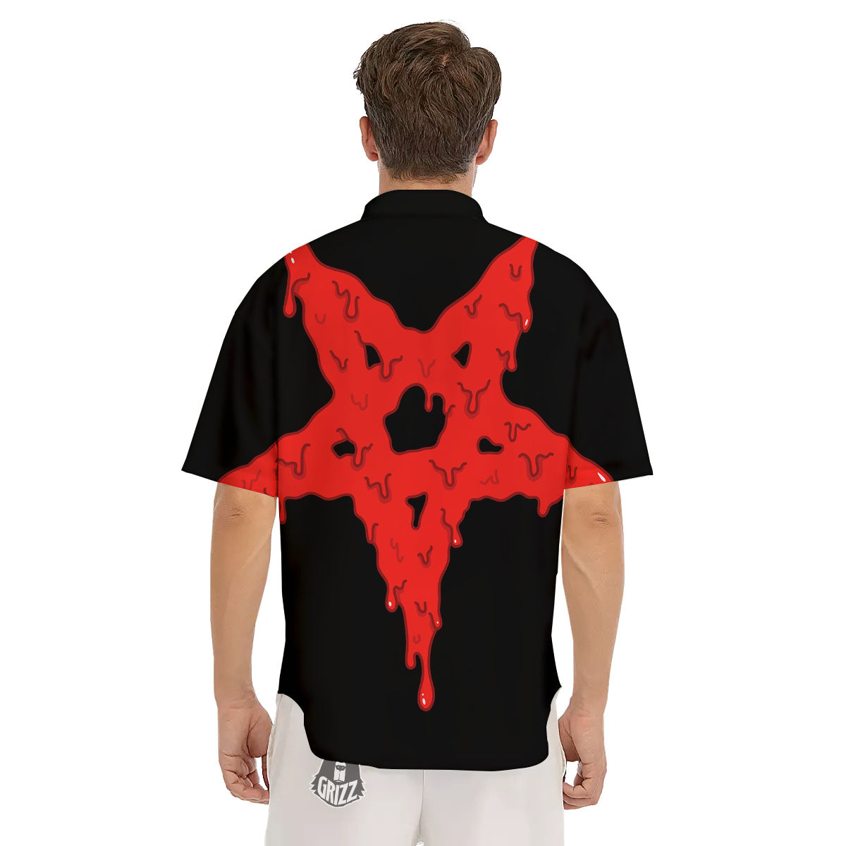 Symbol Red Pentagram Print Men's Short Sleeve Shirts-grizzshop