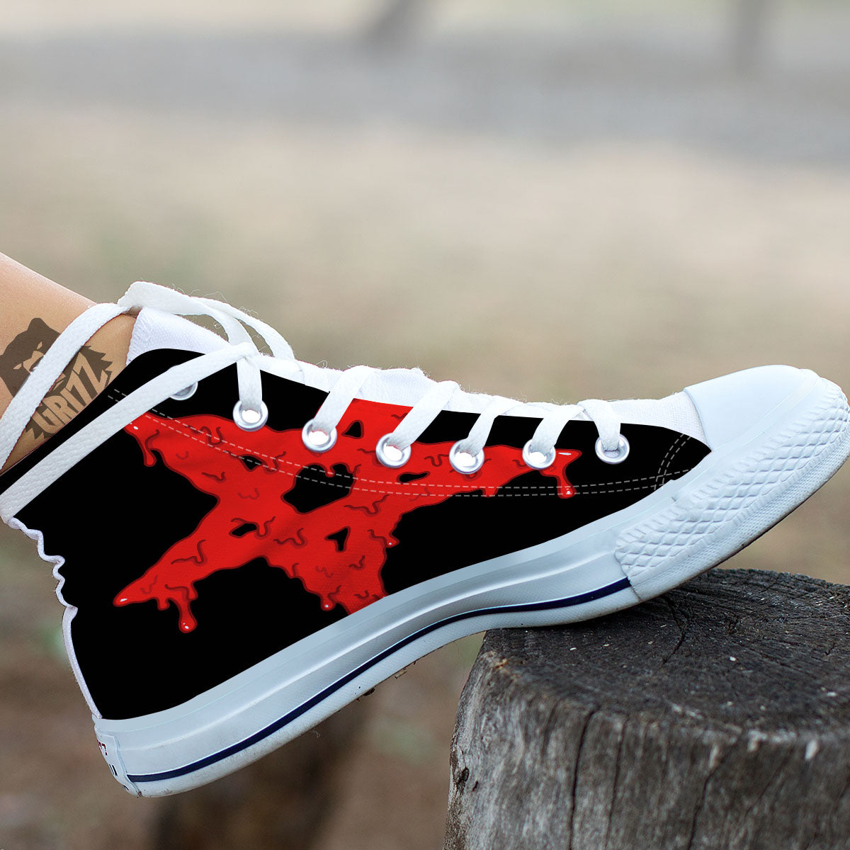 Symbol Red Pentagram Print White High Top Shoes-grizzshop