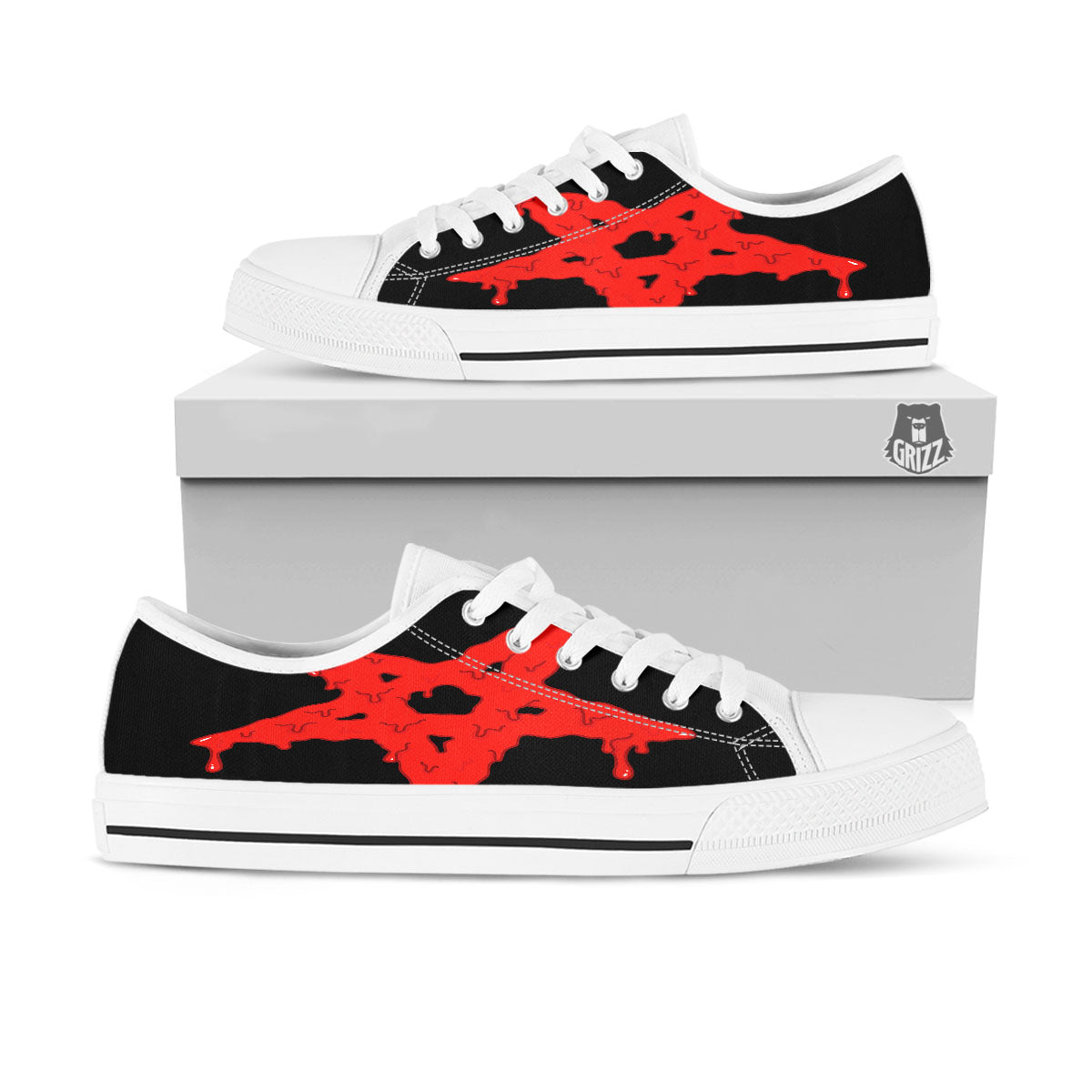 Symbol Red Pentagram Print White Low Top Shoes-grizzshop