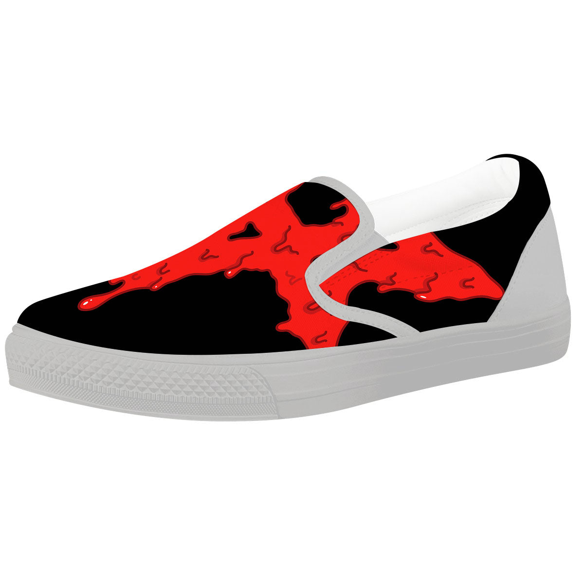 Symbol Red Pentagram Print White Slip On Shoes-grizzshop