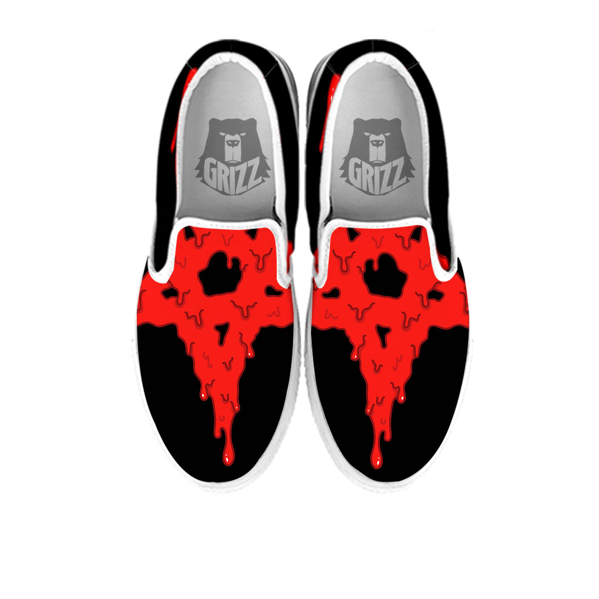 Symbol Red Pentagram Print White Slip On Shoes-grizzshop