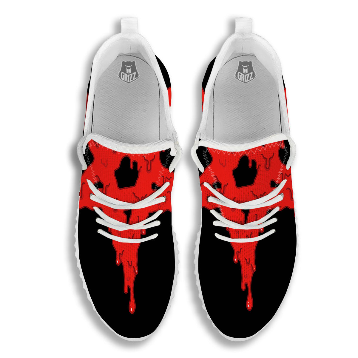 Symbol Red Pentagram Print White Walking Shoes-grizzshop