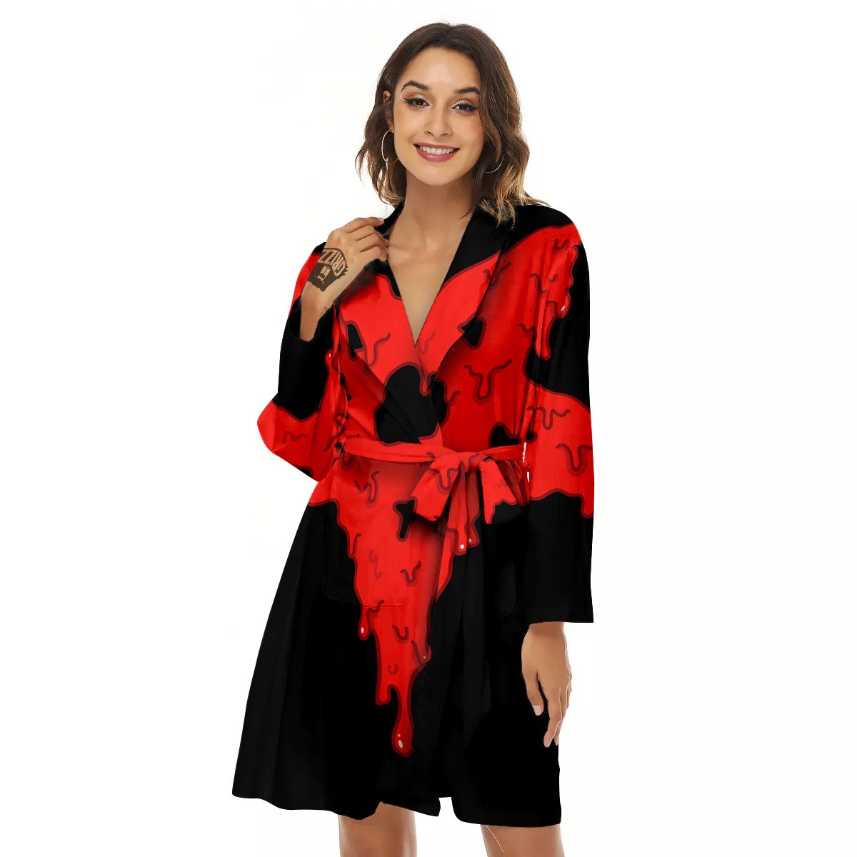 Symbol Red Pentagram Print Women's Robe-grizzshop
