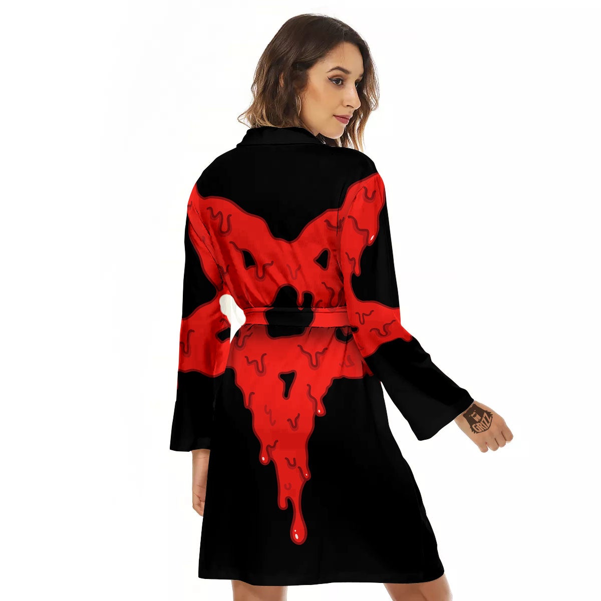 Symbol Red Pentagram Print Women's Robe-grizzshop