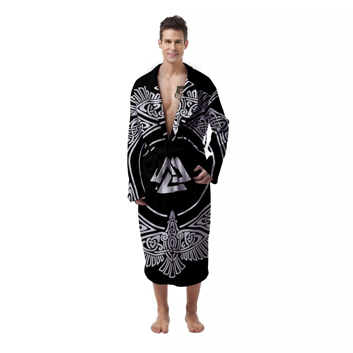 Symbol Viking Valknut Print Men's Robe-grizzshop