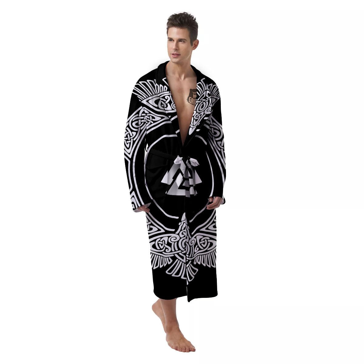 Symbol Viking Valknut Print Men's Robe-grizzshop