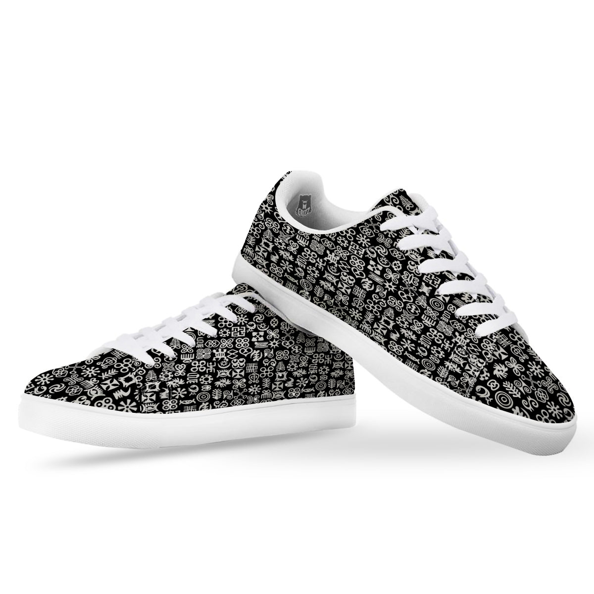 Symbols Black Adinkra Print Pattern White Low Top Sneakers-grizzshop
