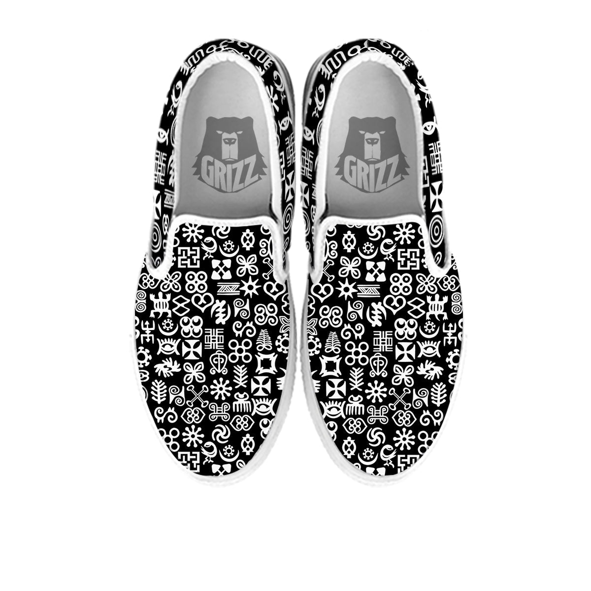 Symbols Black Adinkra Print Pattern White Slip On Shoes-grizzshop