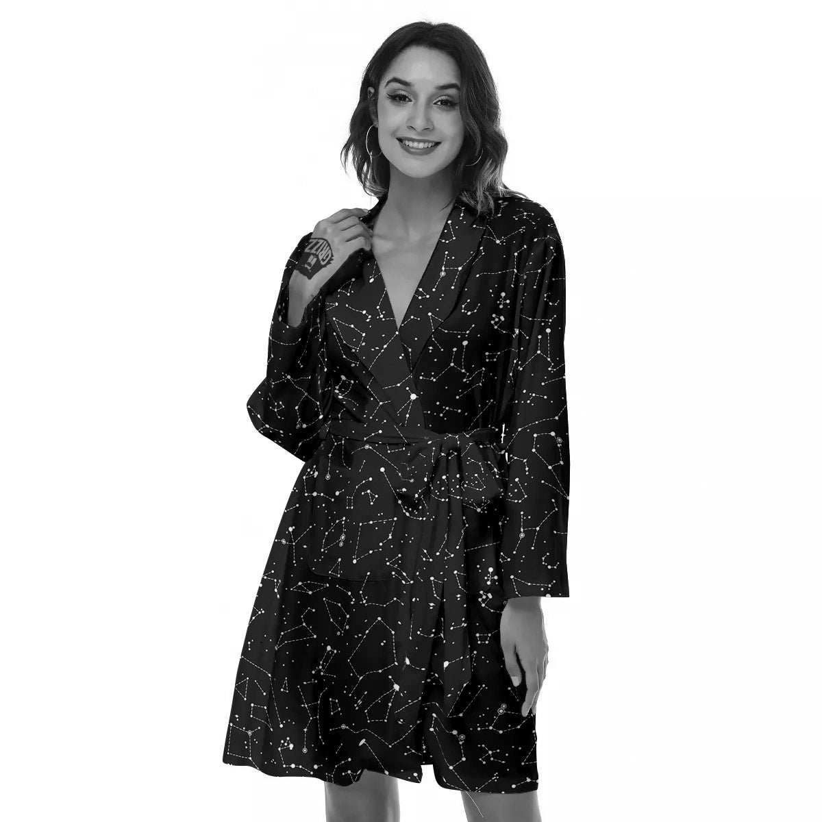 Symbols Constellation Print Pattern Women's Robe-grizzshop