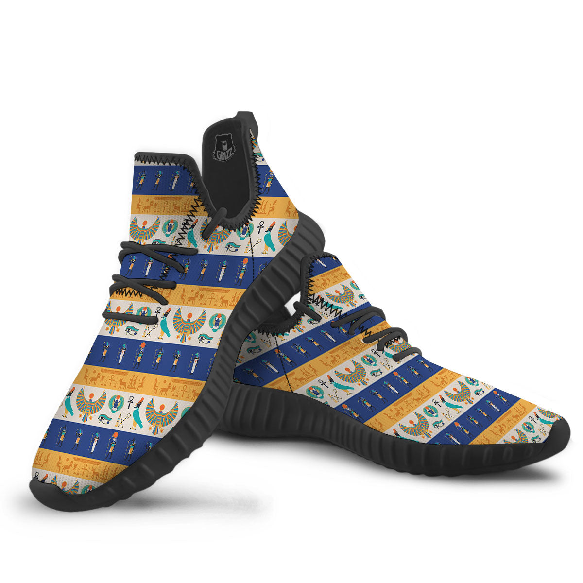 Symbols Egyptian Print Pattern Black Walking Shoes-grizzshop