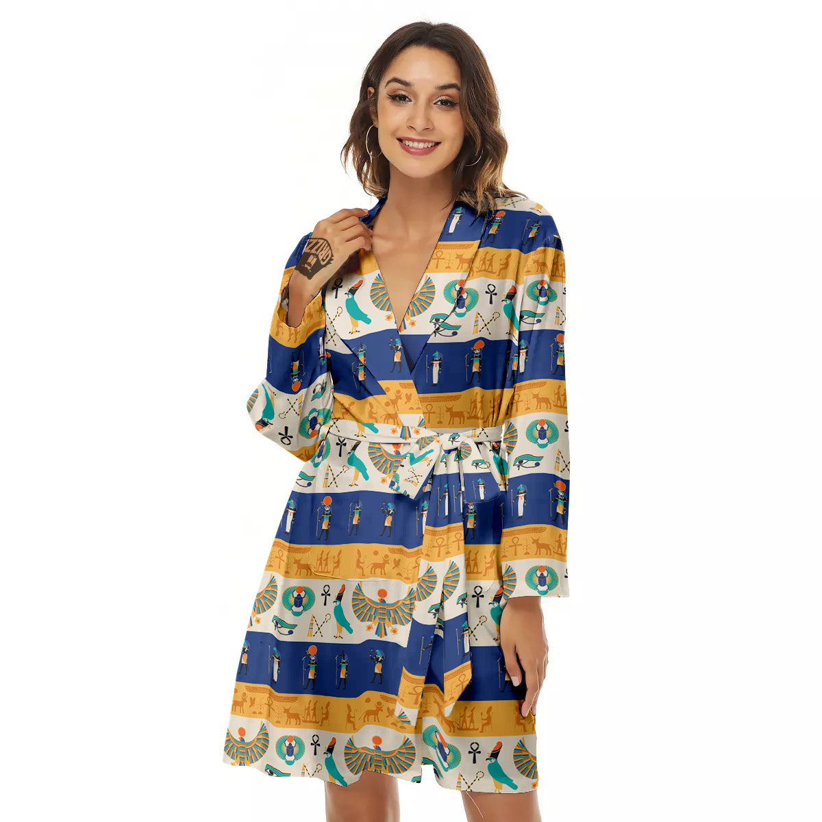 Symbols Egyptian Print Pattern Women's Robe-grizzshop