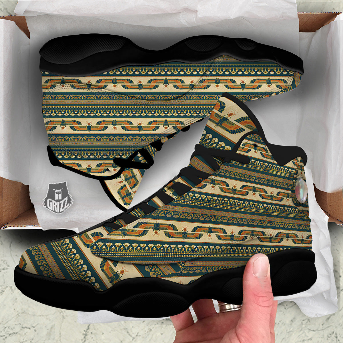 Symbols Of Ancient Egypt Print Pattern Black Basketball Shoes-grizzshop
