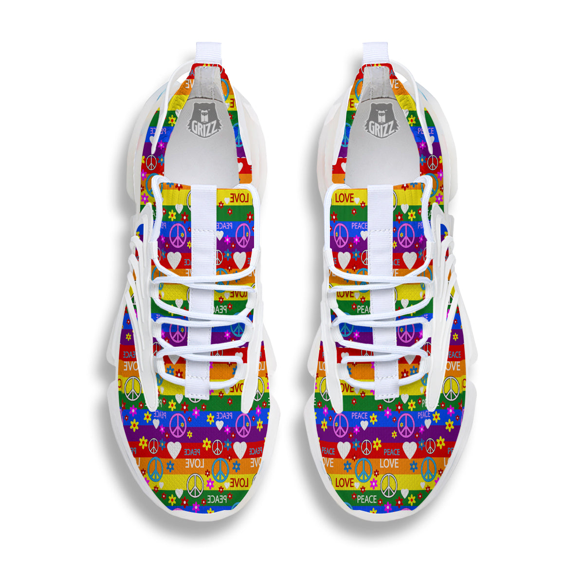 Symbols Of The Hippie And Rainbow Print White Gym Shoes-grizzshop
