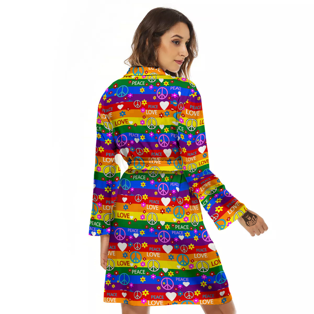 Symbols Of The Hippie And Rainbow Print Women's Robe-grizzshop