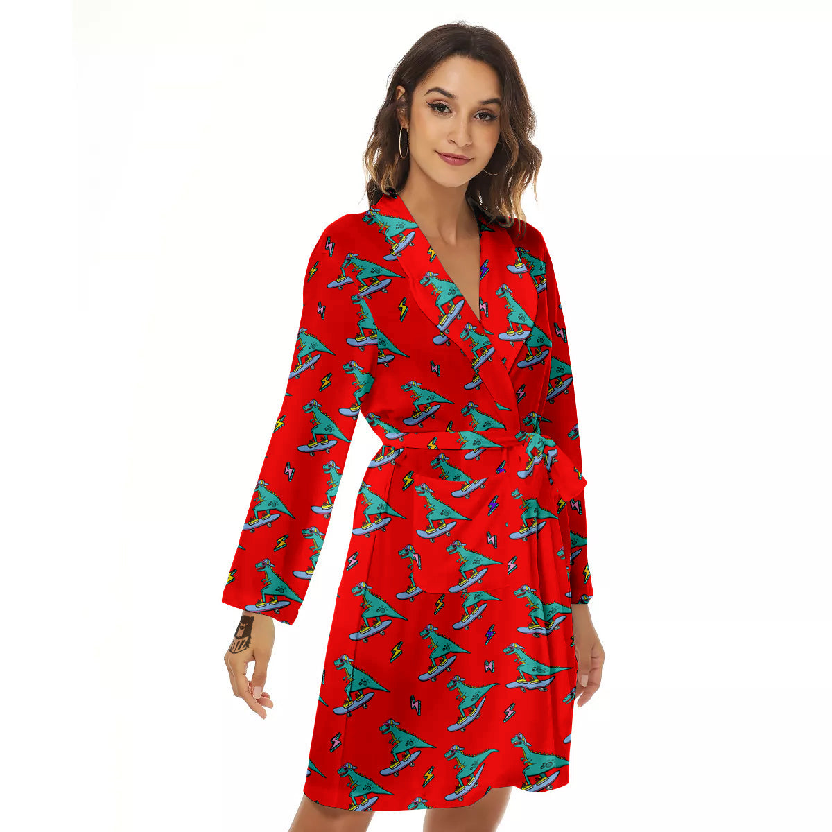 T-Rex Cute Dino Print Pattern Women's Robe-grizzshop
