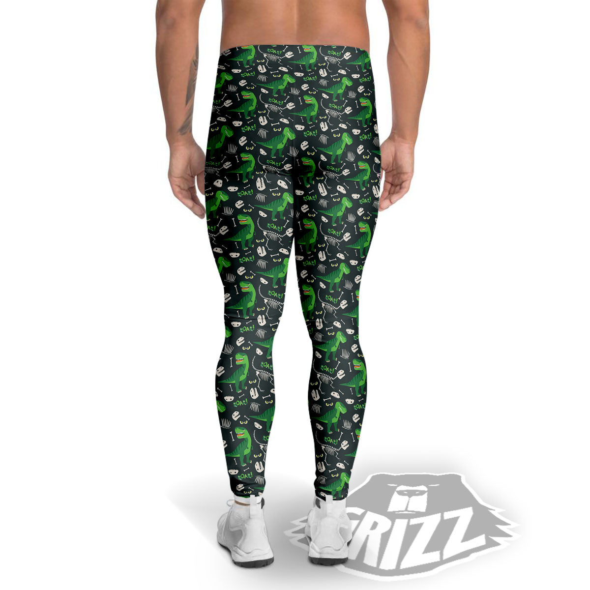 T-Rex Dinosaur Cute Green Print Pattern Men's Leggings-grizzshop